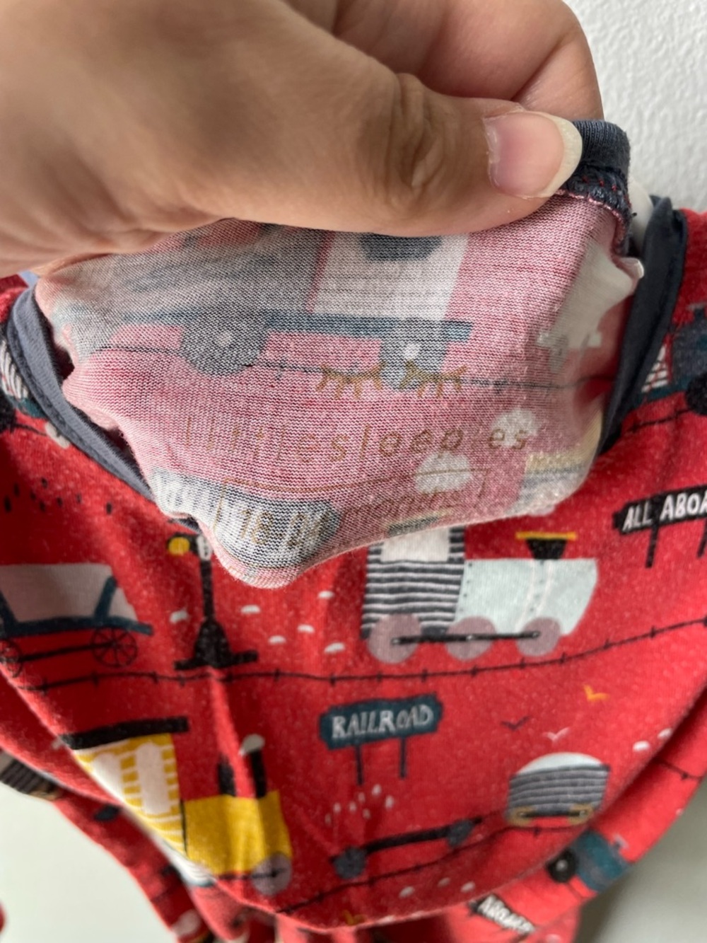 Little Sleepies Trains Bamboo Pajama Long Sleeve Set - Red with Trains - Picture 4 of 6